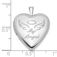 Sterling Silver Rhodium-plated Polished MY Angel with Wings 21mm Heart Locket view 5