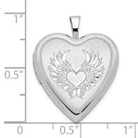 Sterling Silver Rhodium-plated Satin and Polished Heart with Wings 21mm Heart Locket view 5