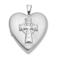 Sterling Silver Platinum-plated Polished & Satin Cross Heart Locket view 1