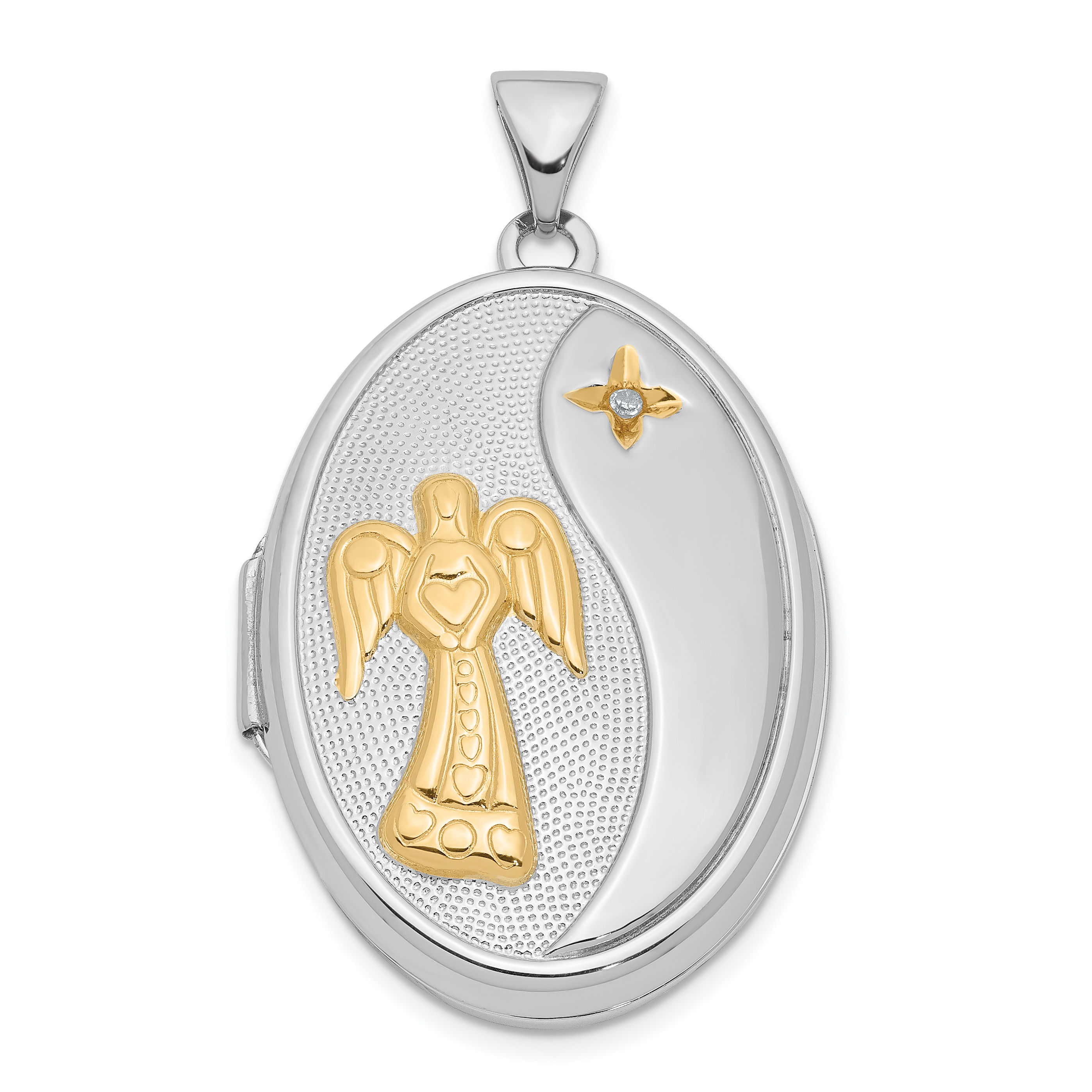 Silver RH-pltd w/Yellow Rhod Dia God Bless Angel Family Locket QLS902 ...