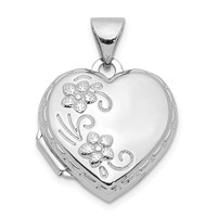 Sterling Silver Rhodium-plated Floral 15mm Heart Locket view 1