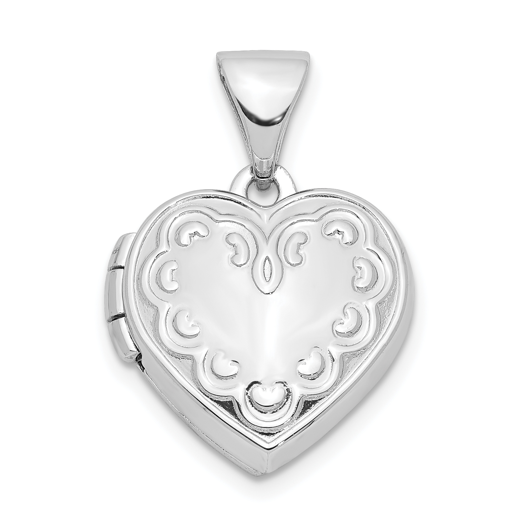 Sterling Silver Rhodium-plated 13mm Heart Locket (QLS907)