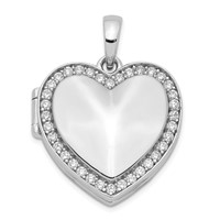 Sterling Silver Rhodium-plated CZ Border 23mm Heart Locket view 1