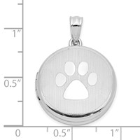 Sterling Silver Rhodium-plated Polished and Textured Pawprint 20mm Round Locket view 5