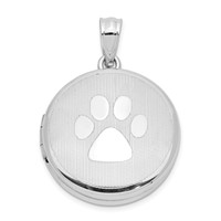 Sterling Silver Rhodium-plated Polished and Textured Pawprint 20mm Round Locket view 1