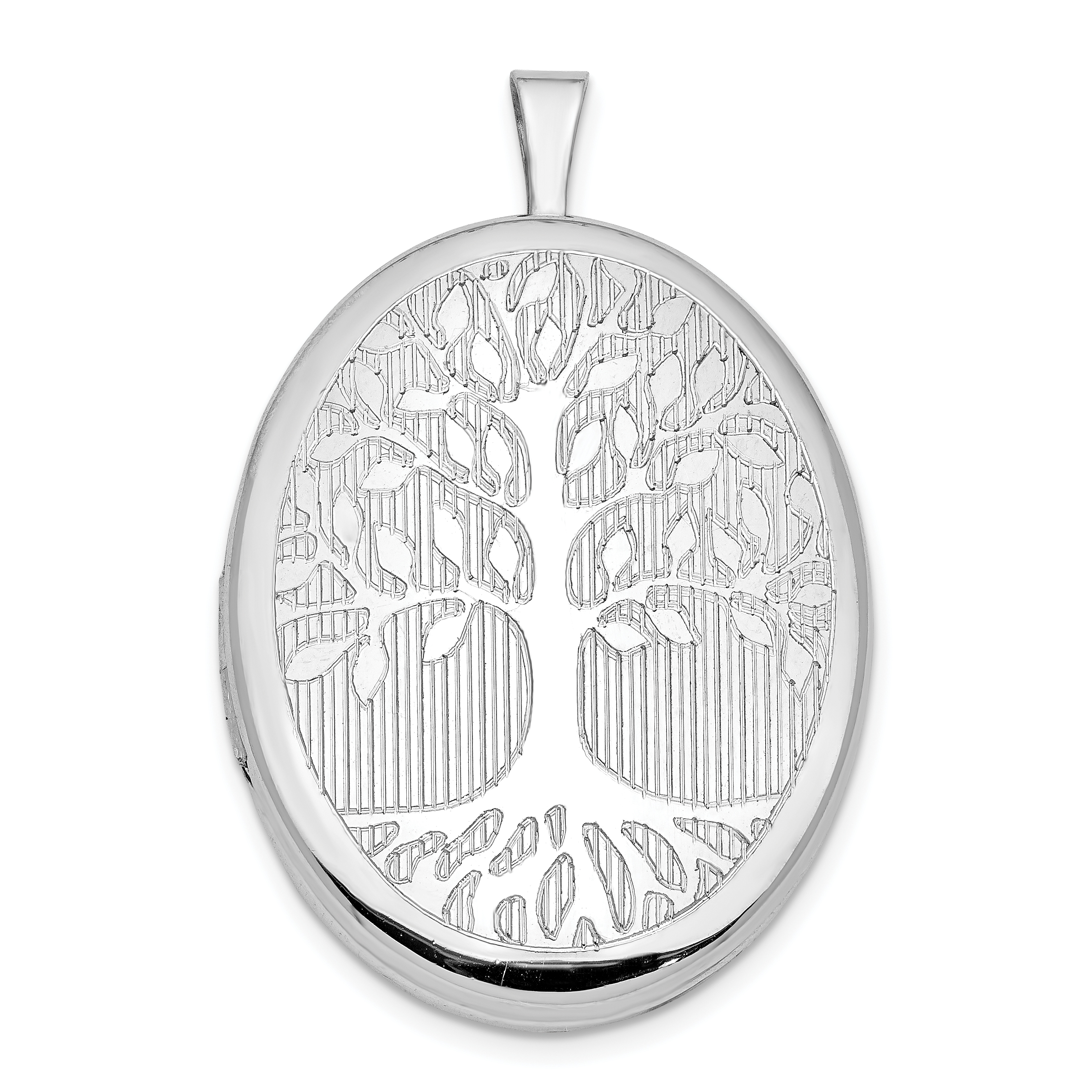 Sterling Silver Platinum-plated Oval Tree 26mm Locket (QLS922)
