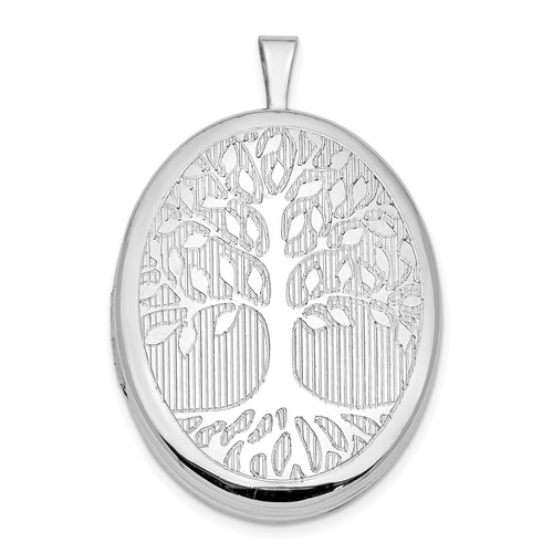 Sterling Silver Platinum-plated Polished Front Satin Back Tree 26mm Oval Locket