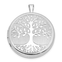 Sterling Silver Platinum-plated Polished Front Satin Back Tree Design 22mm Round Locket view 1