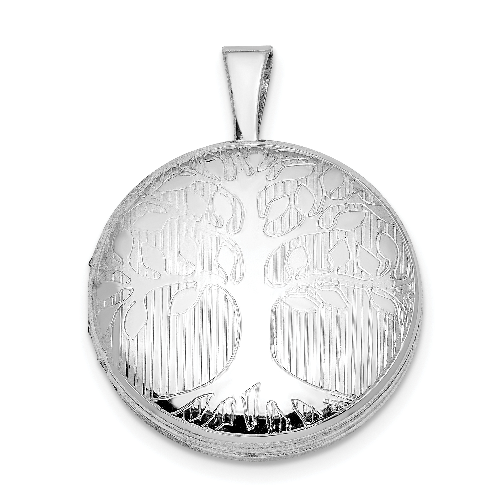 Sterling Silver Platinum-plated Round Tree Design Locket (QLS924)