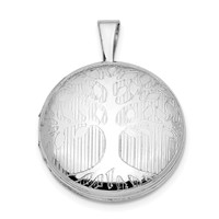 Sterling Silver Platinum-plated Polished Front Satin Back Tree Design 16mm Round Locket view 1
