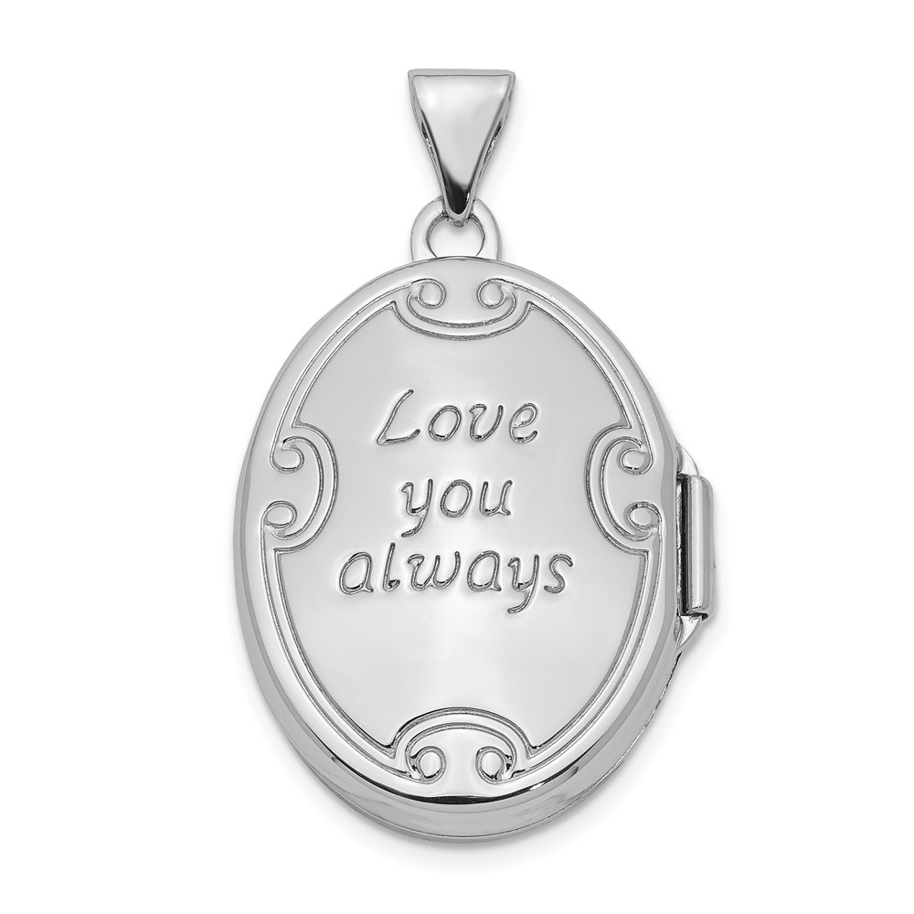 Sterling Silver Rhodium-plated 21mm Scroll Oval Love Always Locket (QLS925)