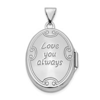 Sterling Silver Rhodium-plated Swirl Design Reversible Love You Always 21mm Oval Locket view 3
