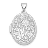 Sterling Silver Rhodium-plated Swirl Design Reversible Love You Always 21mm Oval Locket view 1