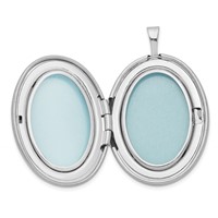Sterling Silver Rhodium-plated Satin and Polished Pink and Green Enameled Roses Mom 26mm Oval Locket view 3