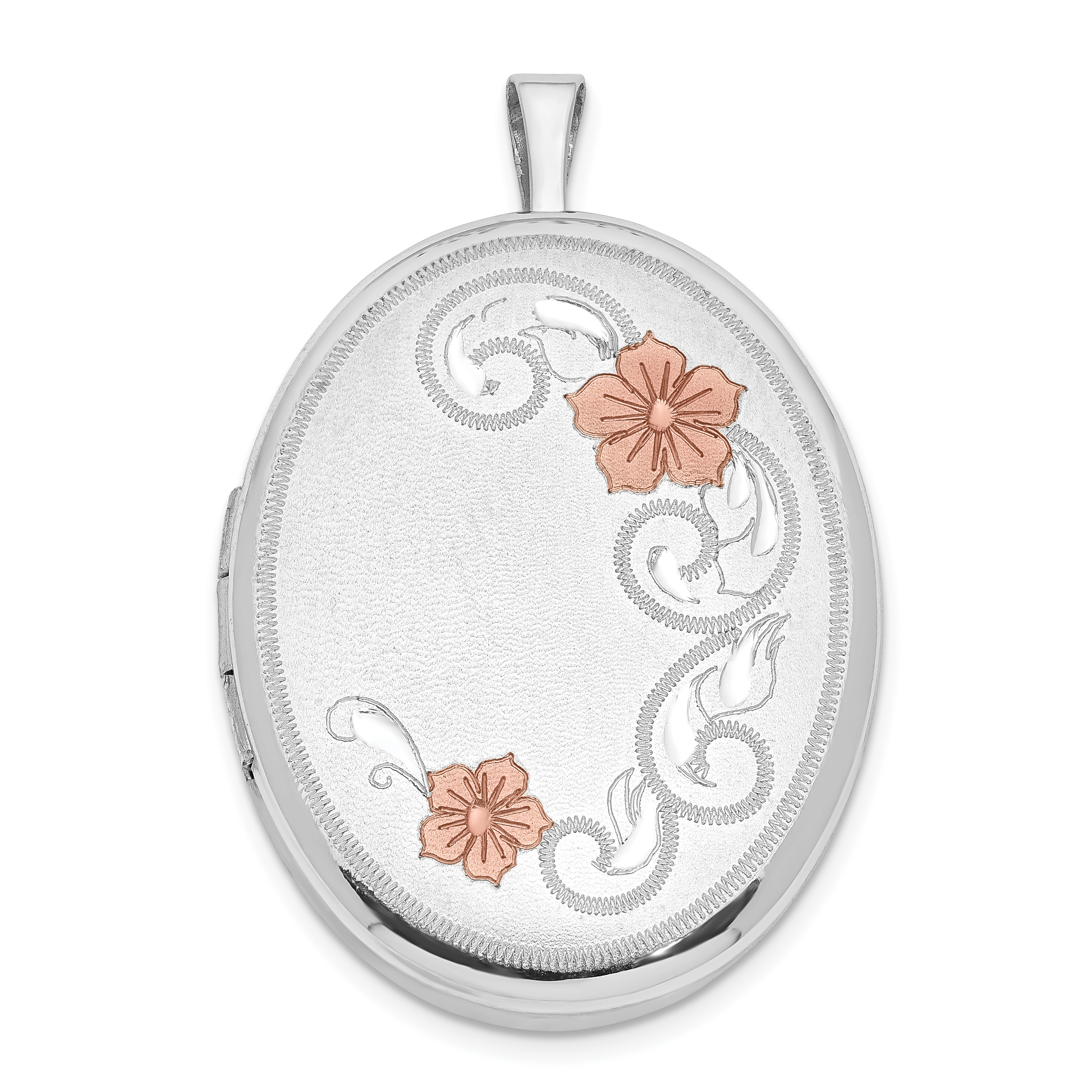 Sterling Silver RH 26mm Satin / Polished Enameled Flower D/C Oval Locket (QLS927)