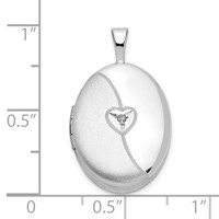 Sterling Silver Rhodium-plated Satin and Polished Diamond Heart 19mm Oval Locket view 5