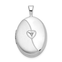 Sterling Silver Rhodium-plated Satin and Polished Diamond Heart 19mm Oval Locket view 1