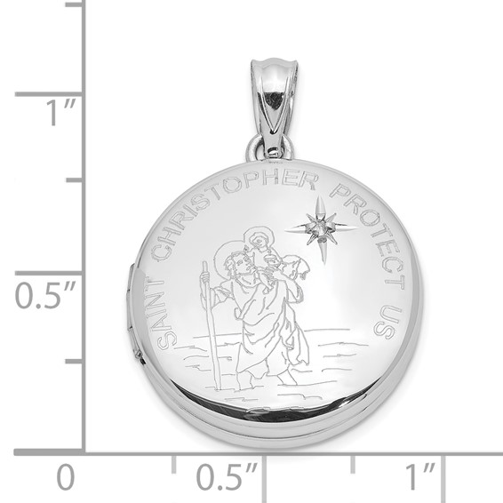 Sterling Silver 20mm Diamond Polished Saint Christopher Round Locket