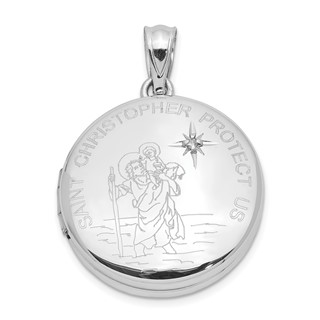 Sterling Silver 20mm Diamond Polished Saint Christopher Round Locket