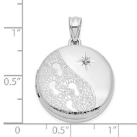 Sterling Silver 20mm Diamond Textured Polished Footprints Round Locket view 5