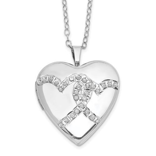 Diamond Fascination Diamond Mystique Sterling Silver Platinum-plated Diamond Double Heart Locket Necklace, 18"