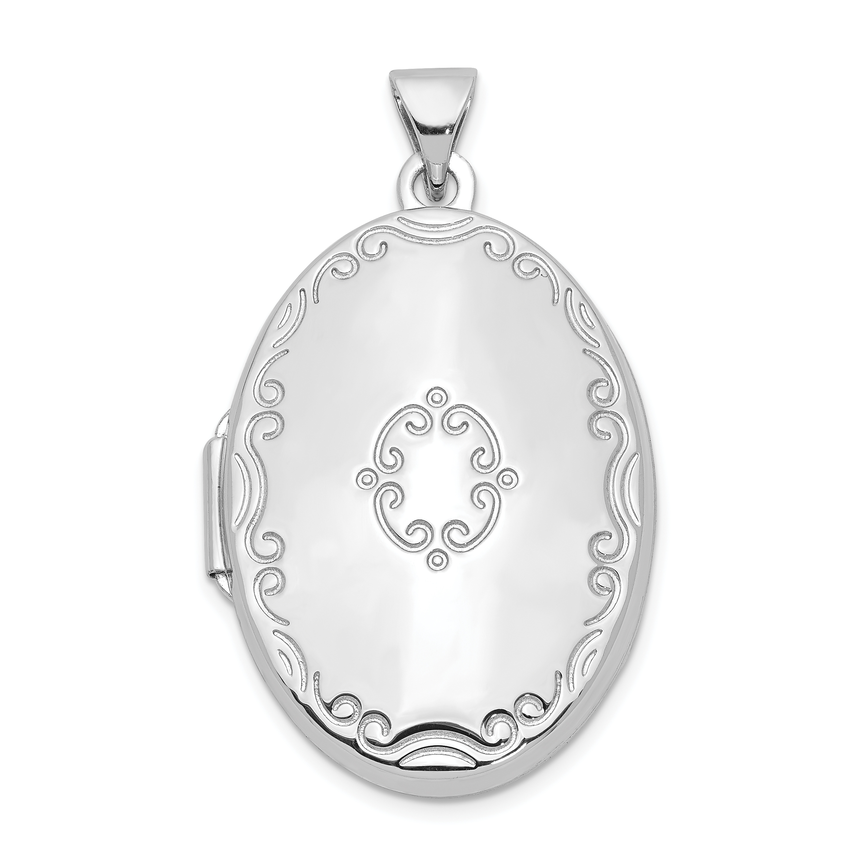 Sterling Silver Rhodium-plated 29mm Fancy Oval Family Locket (QLS947)