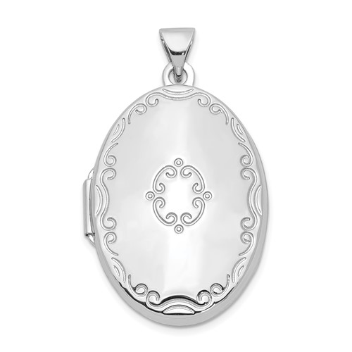 Sterling Silver Rhodium-plated Scroll Border 4-Photo 29mm Family Oval Locket