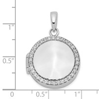 Sterling Silver Rhodium-plated Polished CZ Border 20mm Round Locket view 5