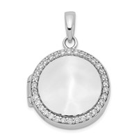 Sterling Silver Rhodium-plated Polished CZ Border 20mm Round Locket view 1