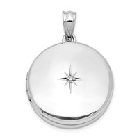 Sterling Silver Rhodium-plated Polished Diamond Star 20mm Round Locket view 1