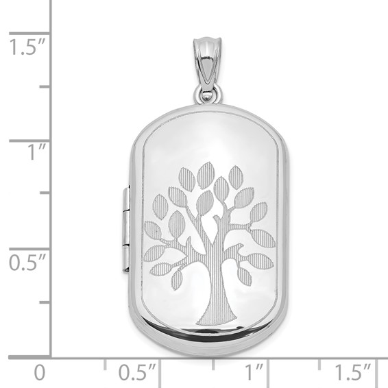 Sterling Silver Rhodium-plated 30mm Polished Tree Rectangular Locket