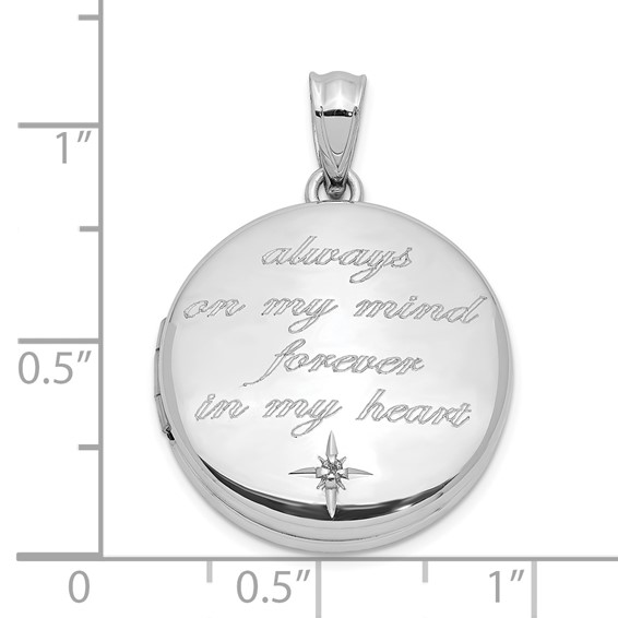 Sterling Silver Rh-pltd 20mm Diamond Always On My Mind Round Locket
