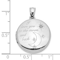 Sterling Silver Rhodium-plated Polished Front Satin Back Diamond Star I Love You to the Moon and Back 20mm Round Locket view 5