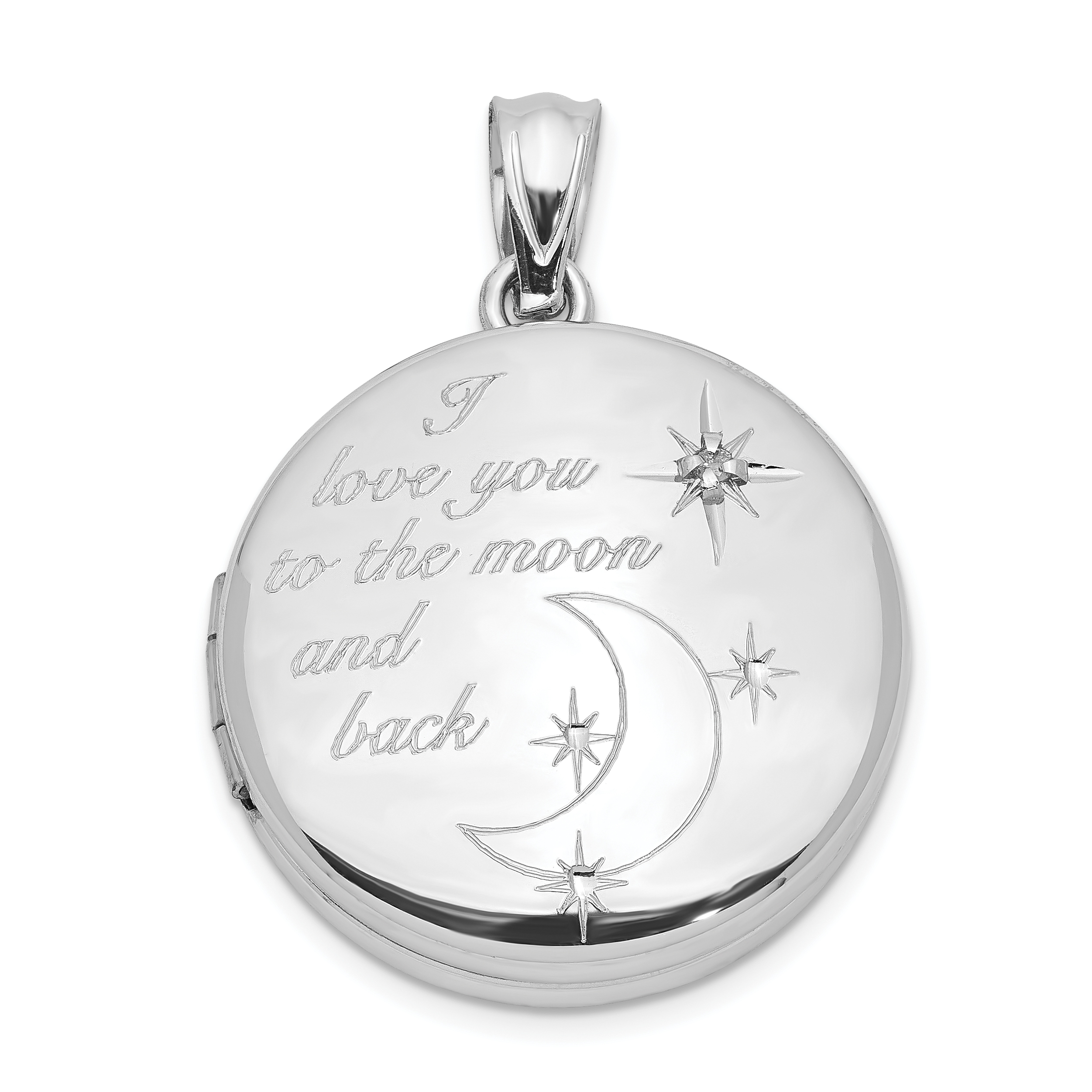 Sterling Silver Rh-pltd 20mm Diamond LOVE TO THE MOON Round Locket (QLS962)