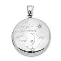 Sterling Silver Rhodium-plated Polished Front Satin Back Diamond Star I Love You to the Moon and Back 20mm Round Locket view 1