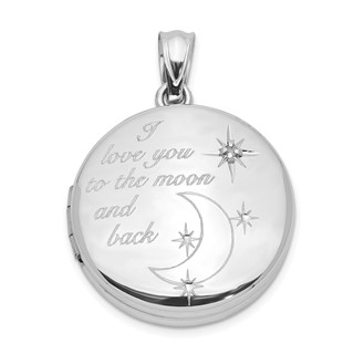 Sterling Silver Rh-pltd 20mm Diamond LOVE TO THE MOON Round Locket