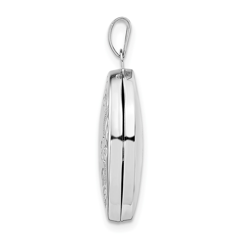 Sterling Silver Rhodium-plated 21mm Floral Oval Locket (QLS964)