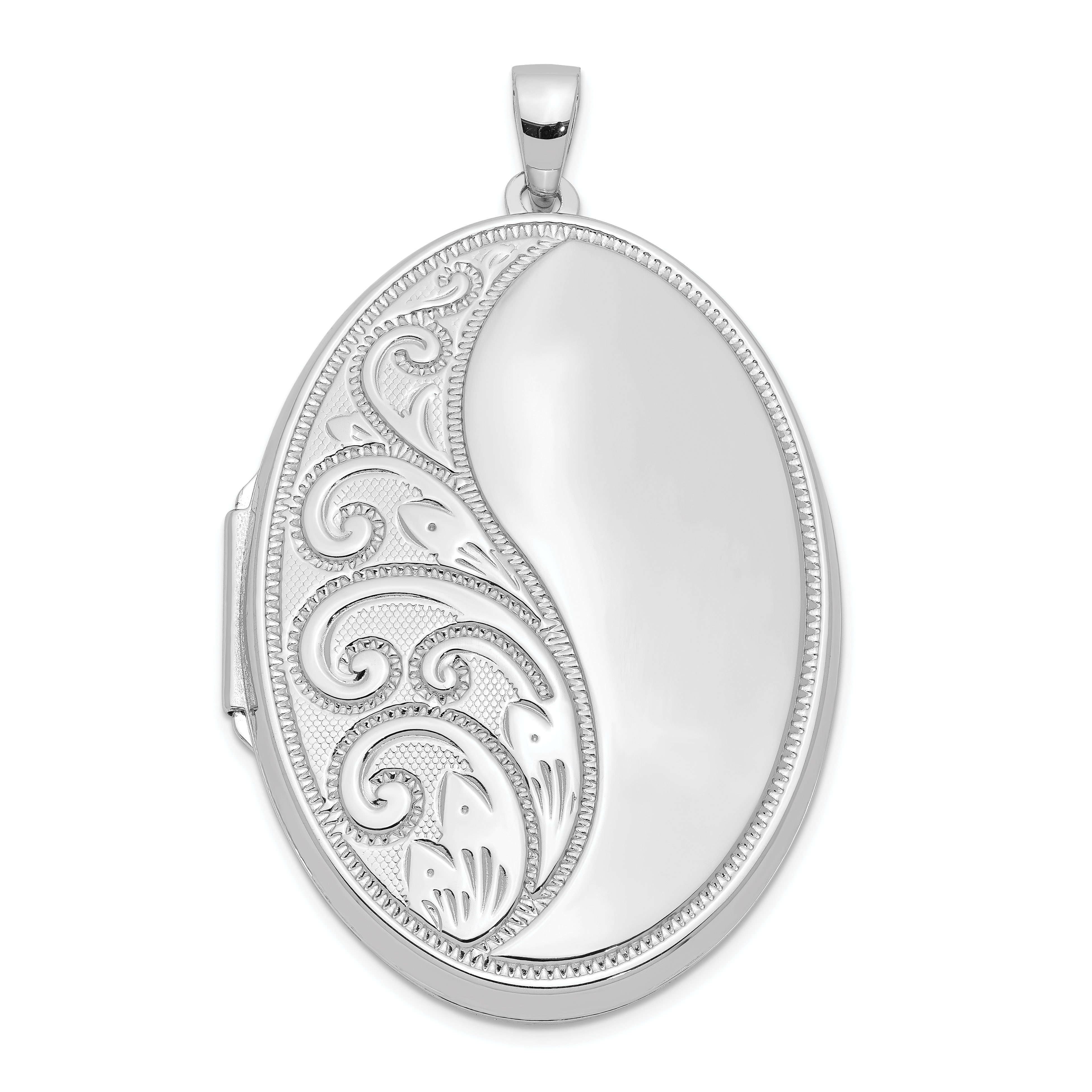 Sterling Silver Rhodium-plated 38mm Scroll Oval Locket (QLS965)