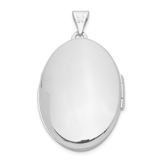 Sterling Silver Rhodium-plated 26mm Scroll Oval Locket