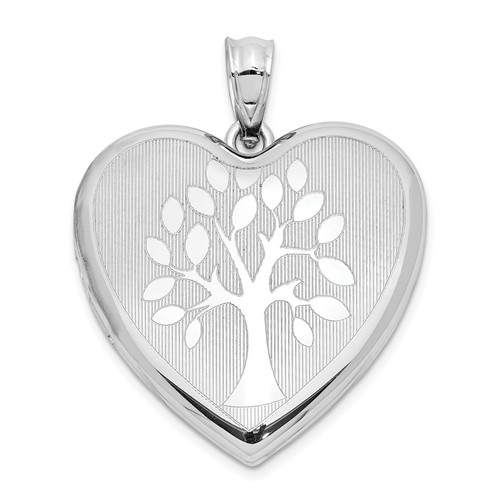 Sterling Silver Rhodium-plated Satin Tree 24mm Ash Holder Heart Locket