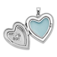 Sterling Silver Rhodium-plated Satin Diamond and Moving Vibrant CZ 22mm Heart Locket view 4