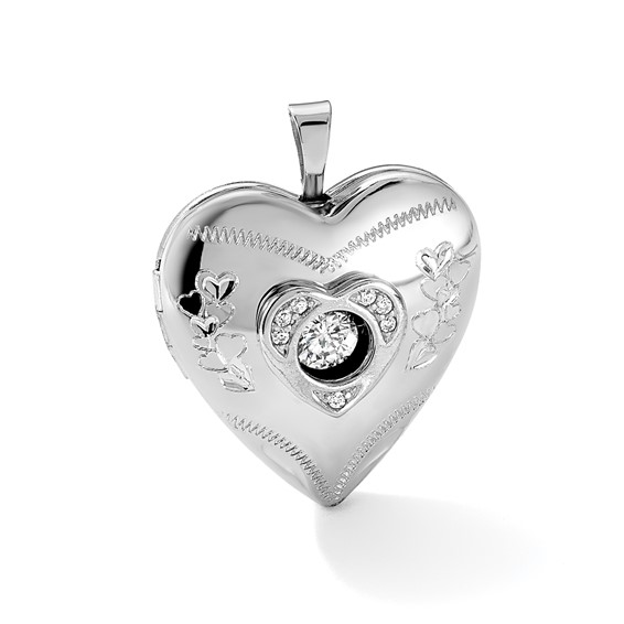Sterling Silver Rhodium-plated Diamond & Vibrant CZ Heart Locket