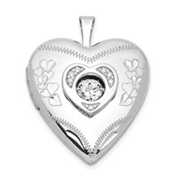 Sterling Silver Rhodium-plated Diamond and Moving Vibrant CZ 19mm Heart Locket view 1