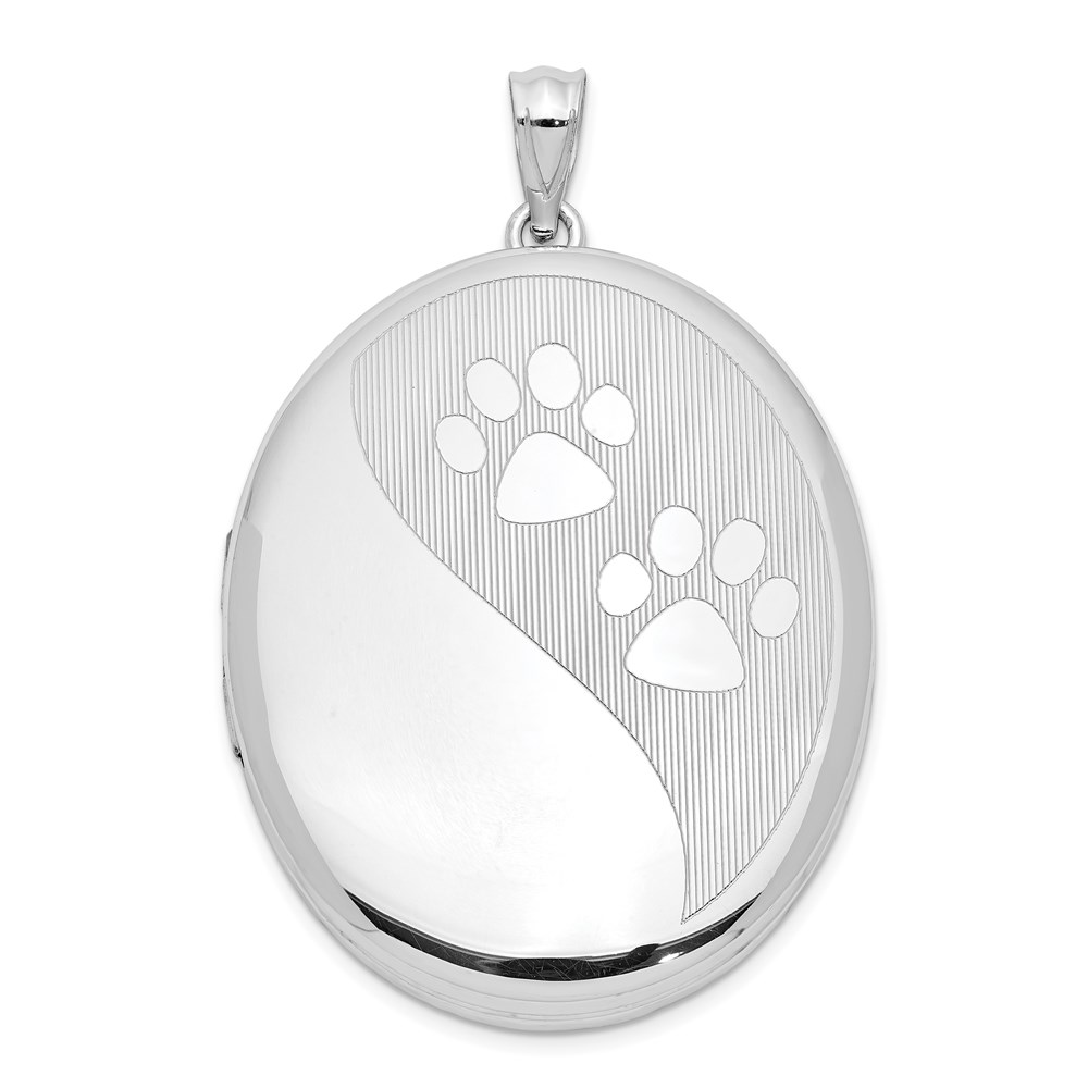 Sterling Silver Rhodium-plated Paw Prints Ash Holder Oval Locket
