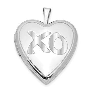 Sterling Silver Rhodium-plated Satin & Polished XO Heart Locket