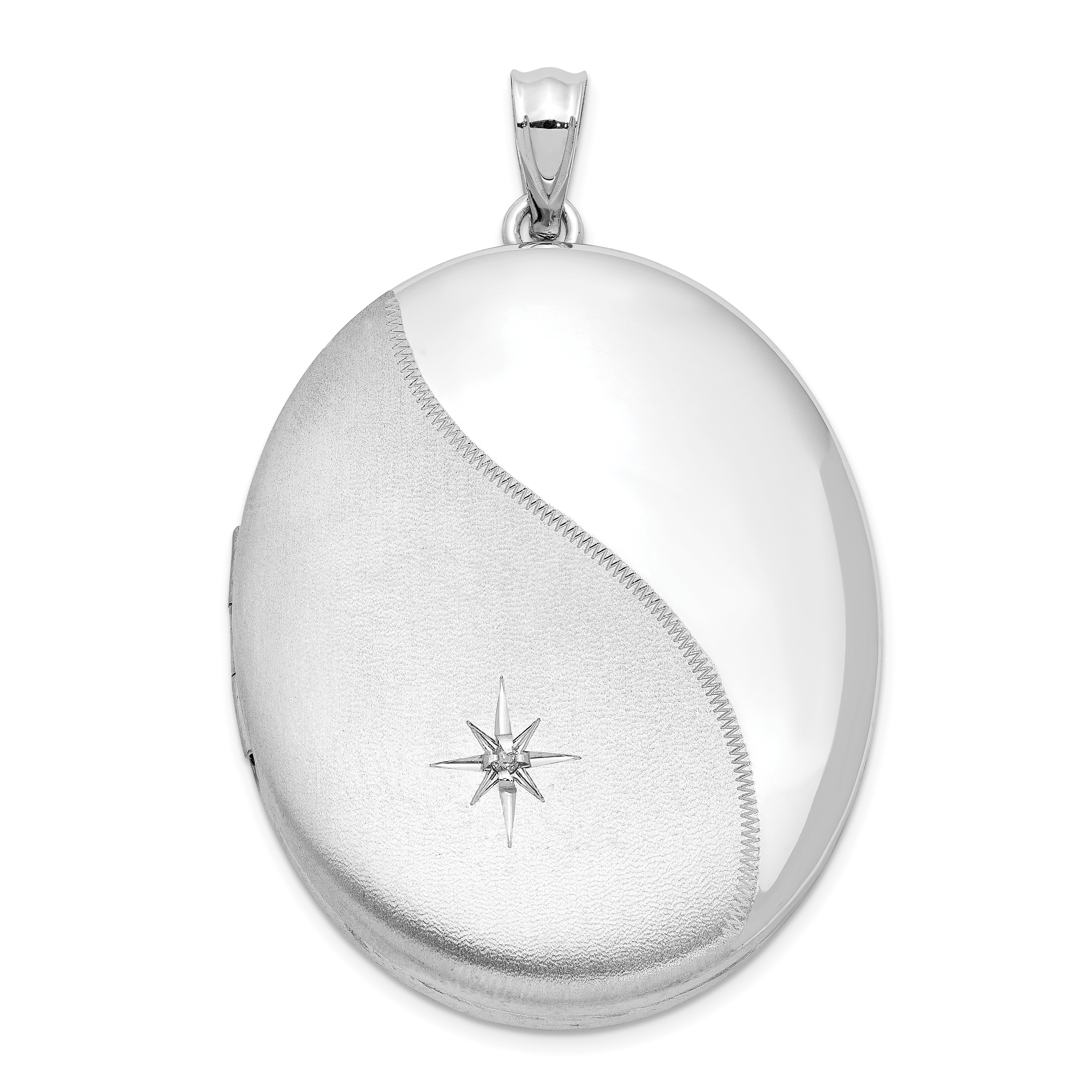 Sterling Silver Rhodium-plated Diamond Star Ash Holder Oval Locket (QLS988)
