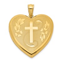Sterling Silver Gold-tone Diamond-cut Cross and Flowers 24mm Ash Holder Heart Locket view 1