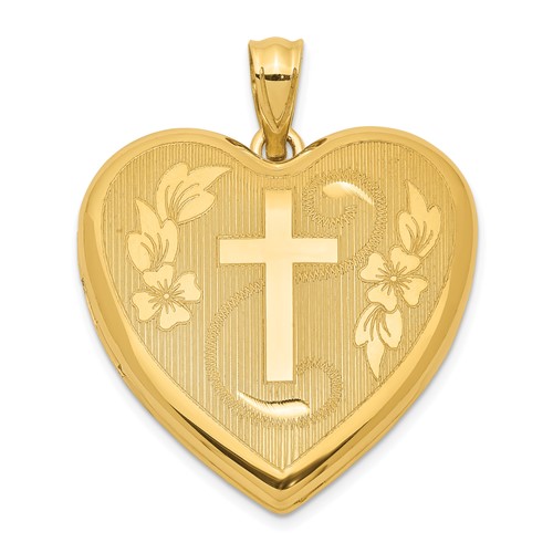 Sterling Silver Gold-tone Diamond-cut Cross and Flowers 24mm Ash Holder Heart Locket