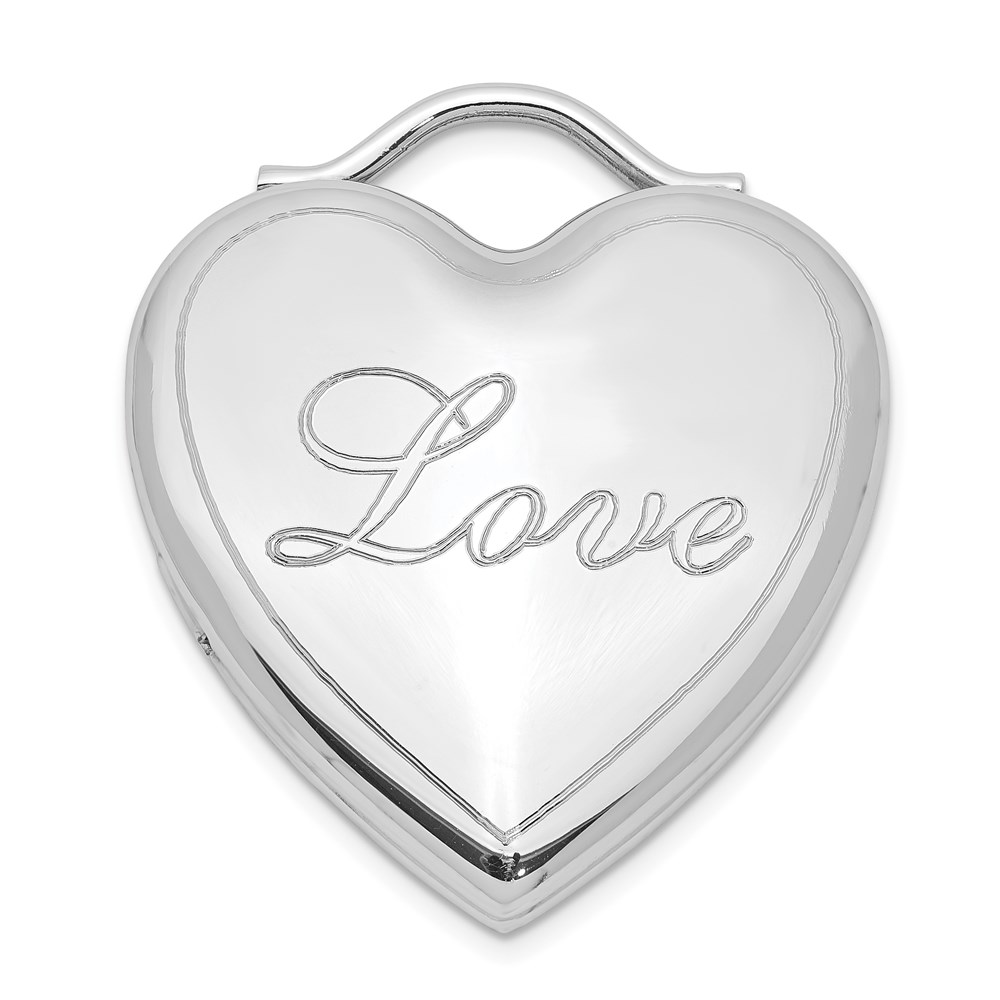 Sterling Silver Rhodium-plated Polished & Brushed Love Heart Locket