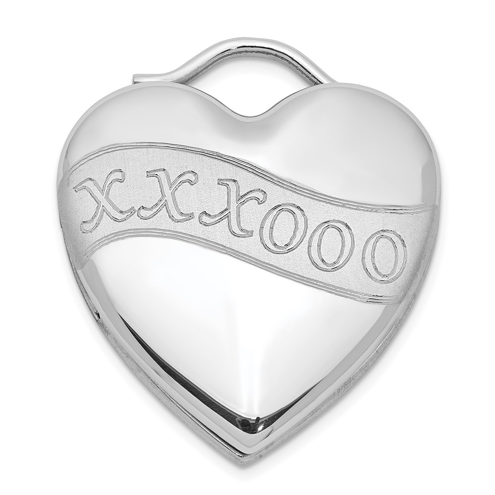 Sterling Silver Rhodium-plated Satin & Polished XXXOOO Heart Locket